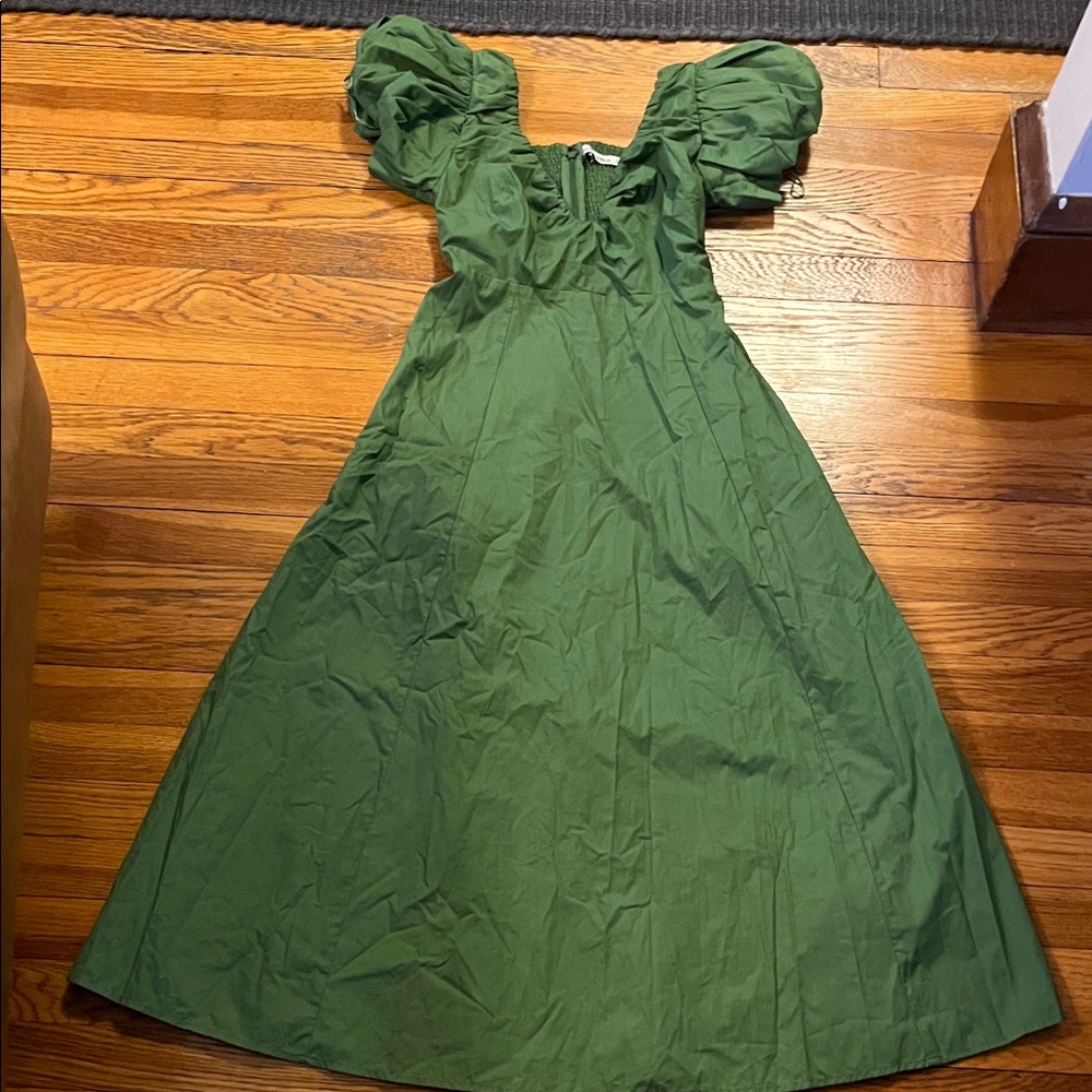 Abercrombie puff sleeve plunge green midi dress